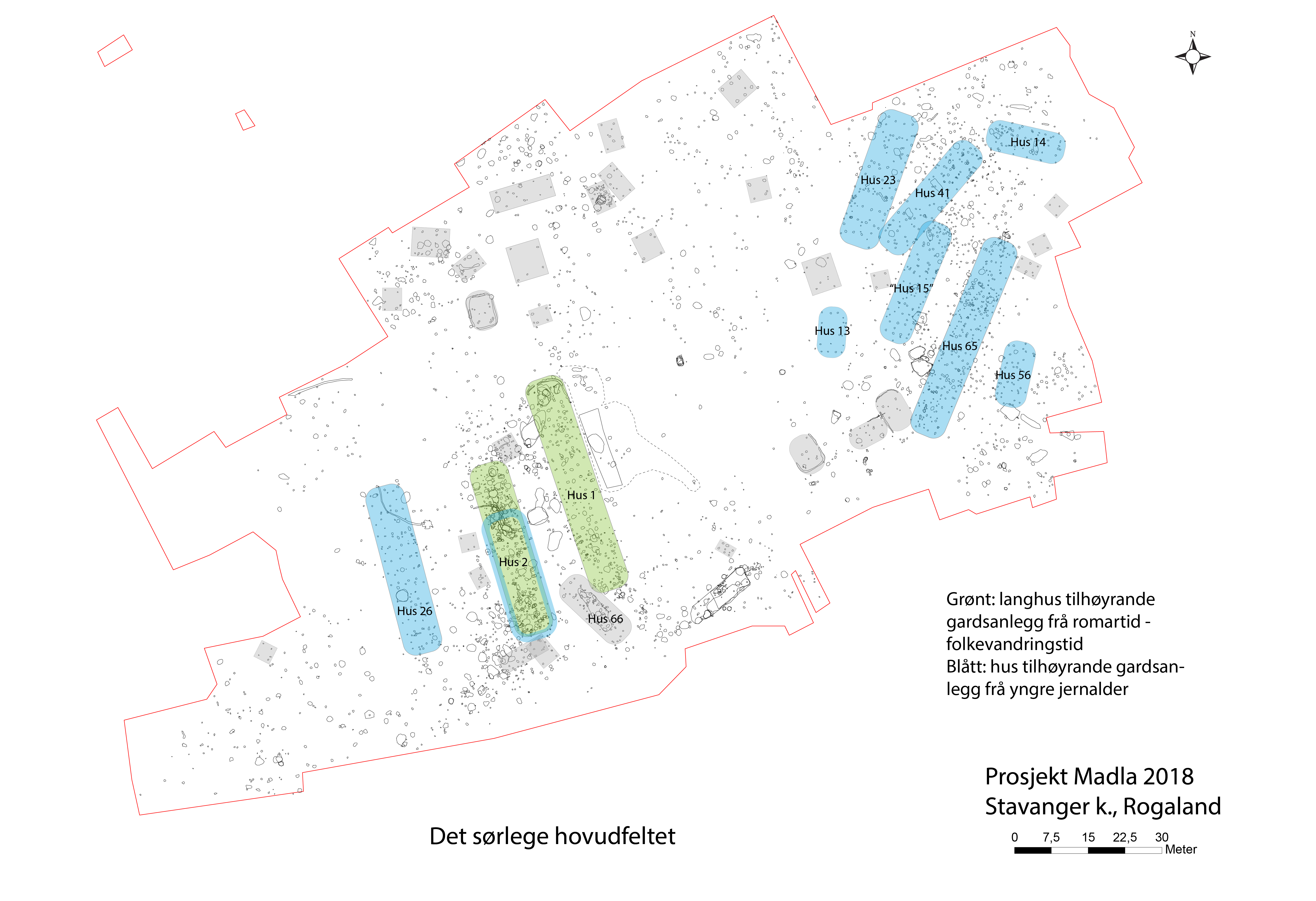 Oversikt over husene ut fra innmålingsdata