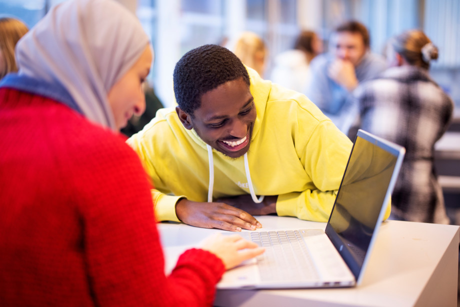 To studenter jobber sammen på en pc