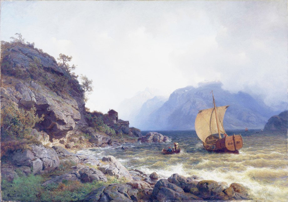 Biletet «Vestlandsfjord» er måla av Hans Gude i 1862